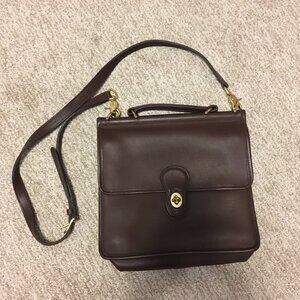 Vintage Coach Willis Dark Brown Leather Cross-Body Satchel Bag